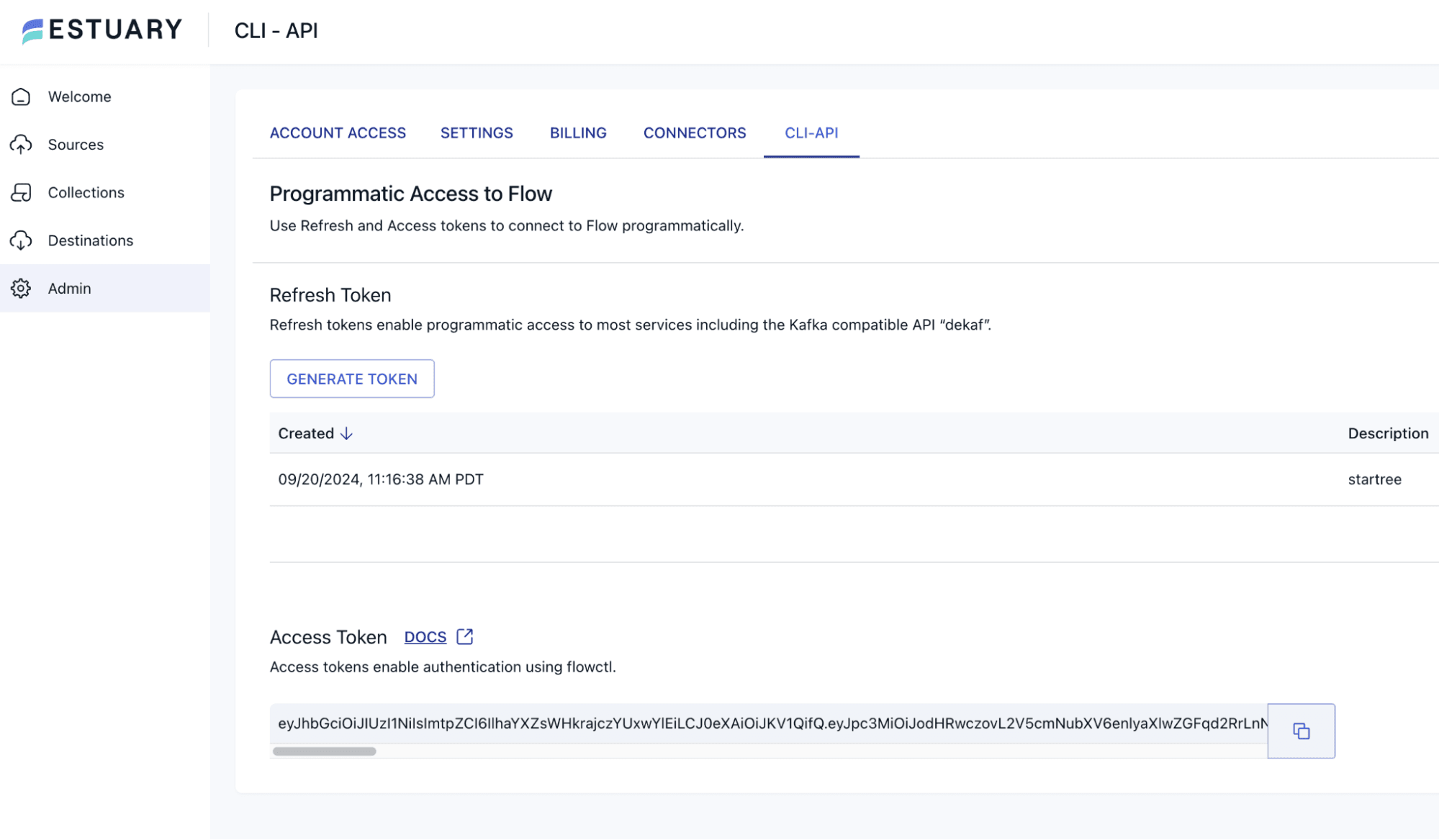 How to generate a Dekaf access token to allow StarTree Cloud to connect to Estuary