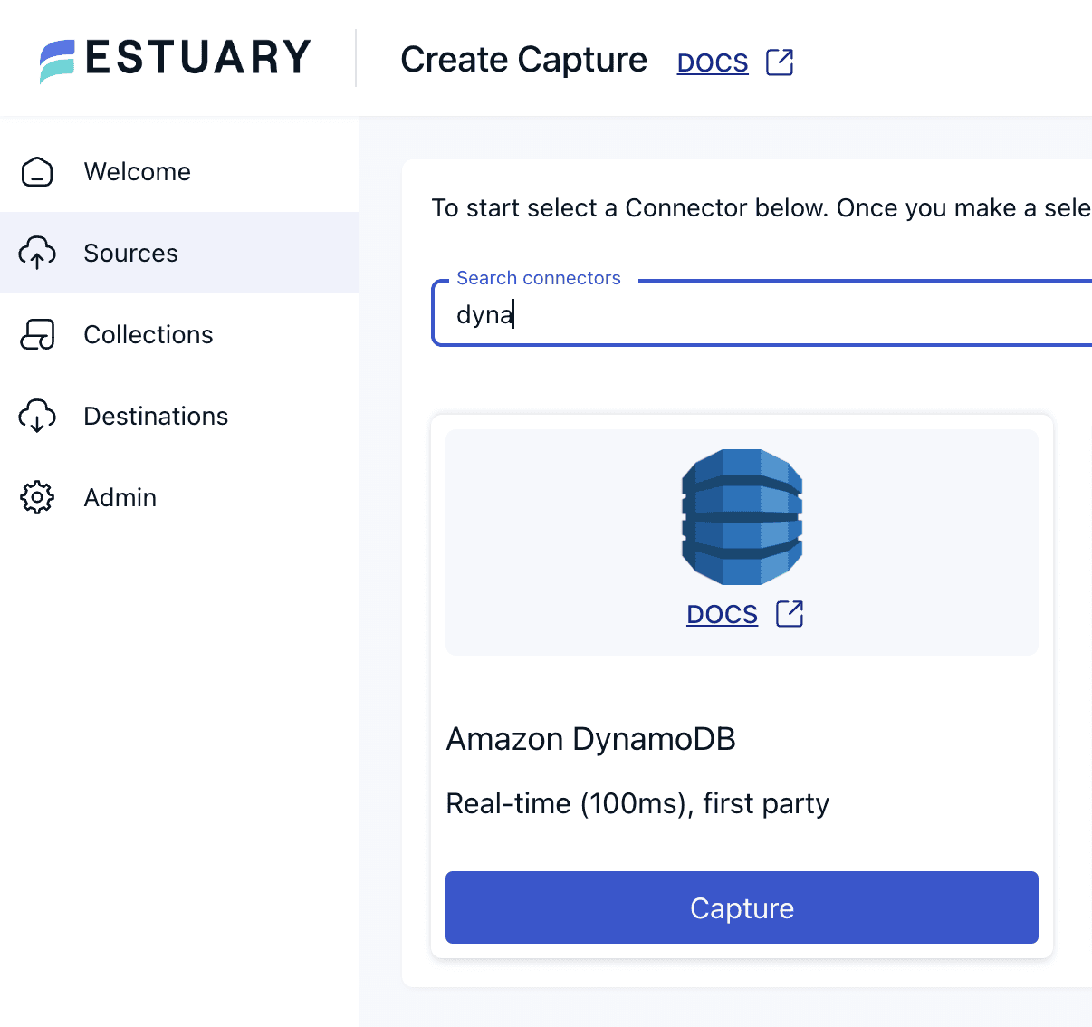 Configure Estuary Flow to capture DynamoDB changes