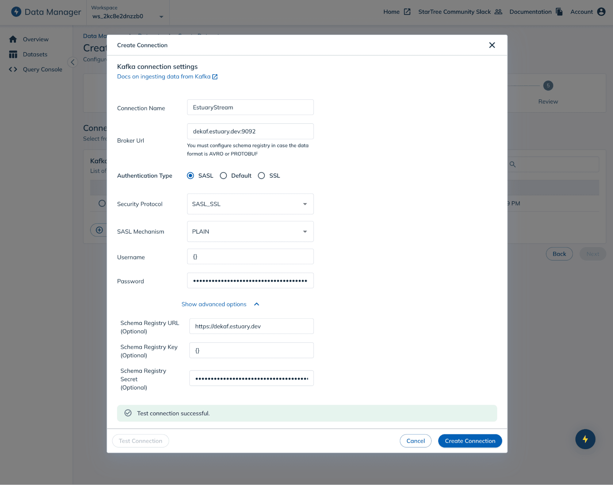 Configure the Kafka connection