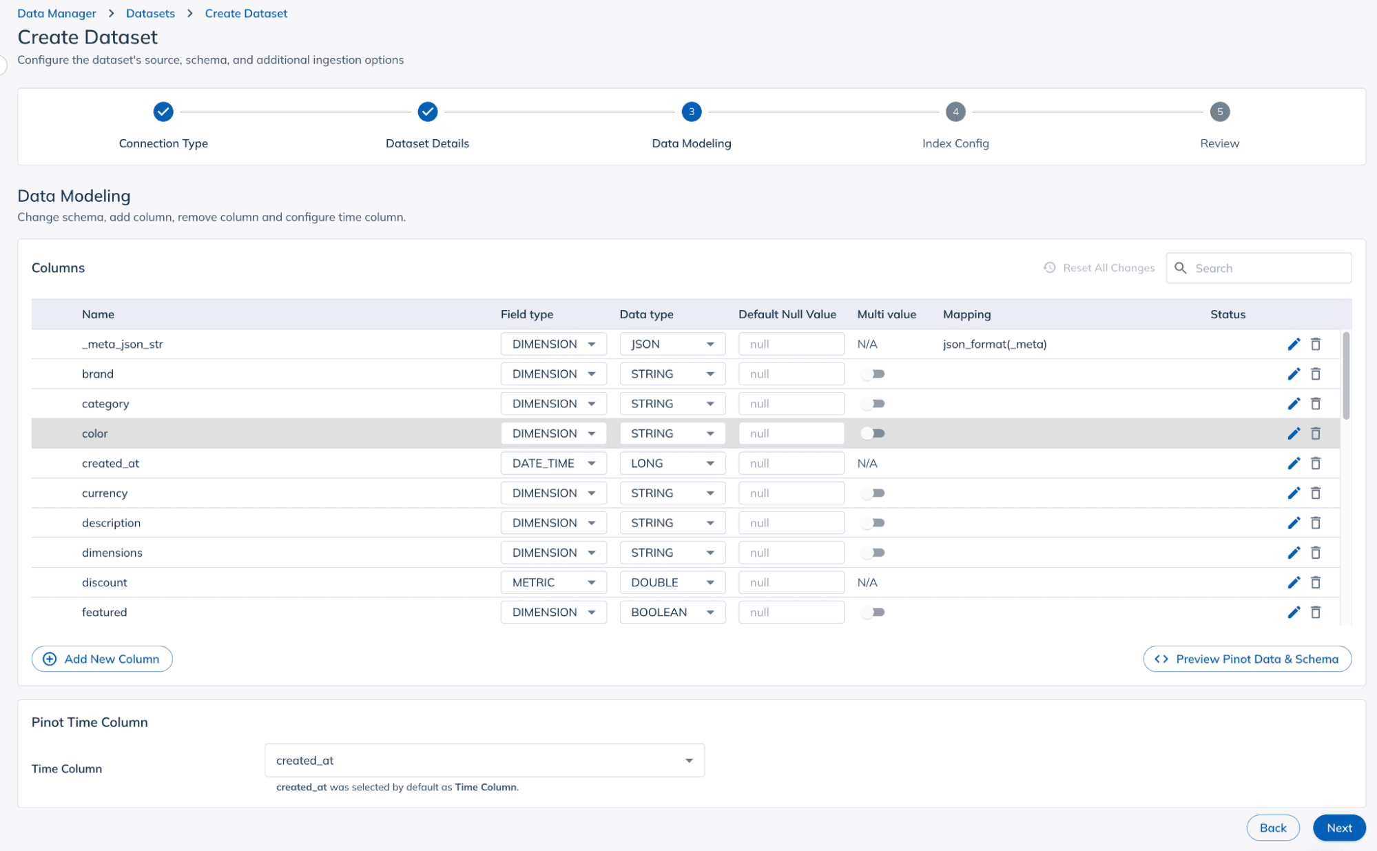 Define the schema and transformations