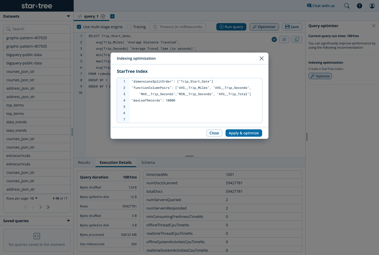 How to apply suggested optimizations by Performance Manager in StarTree Data Portal