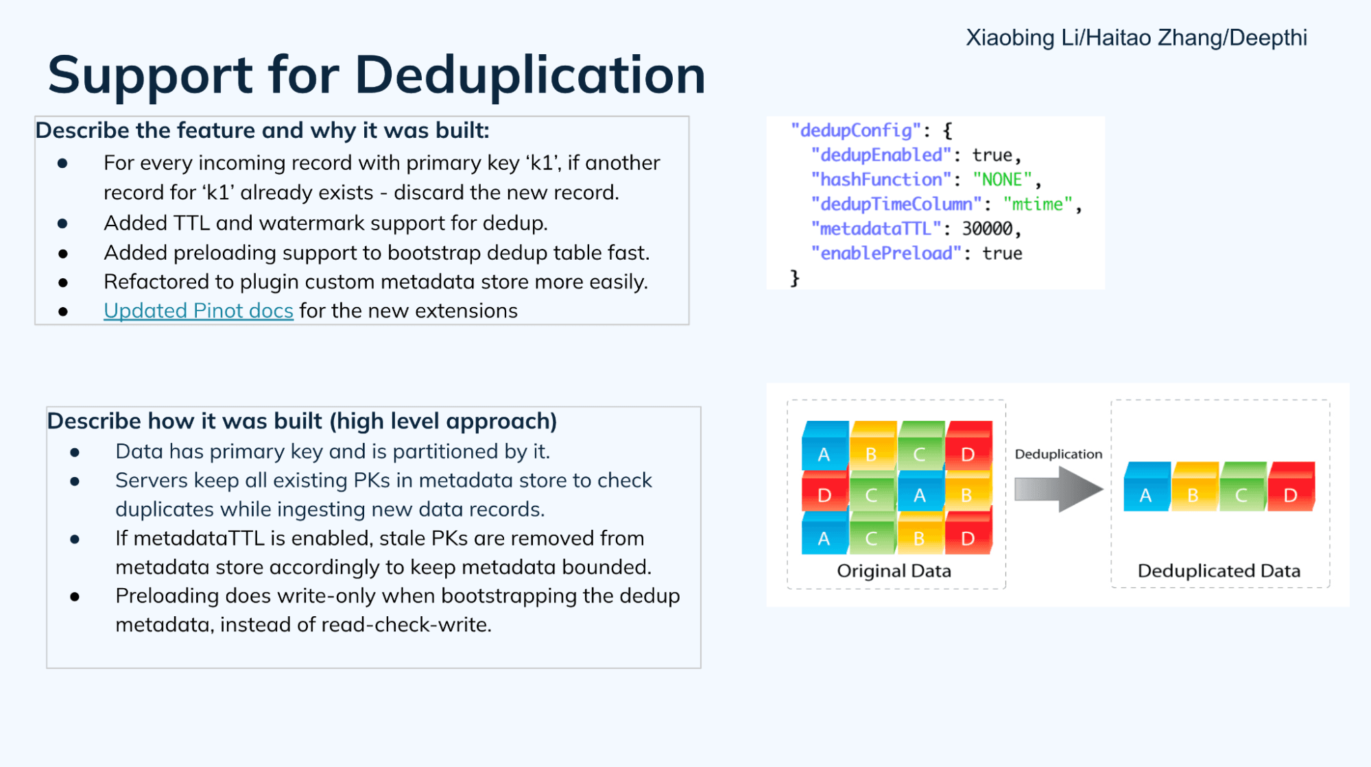 Support for deduplication in Apache Pinot