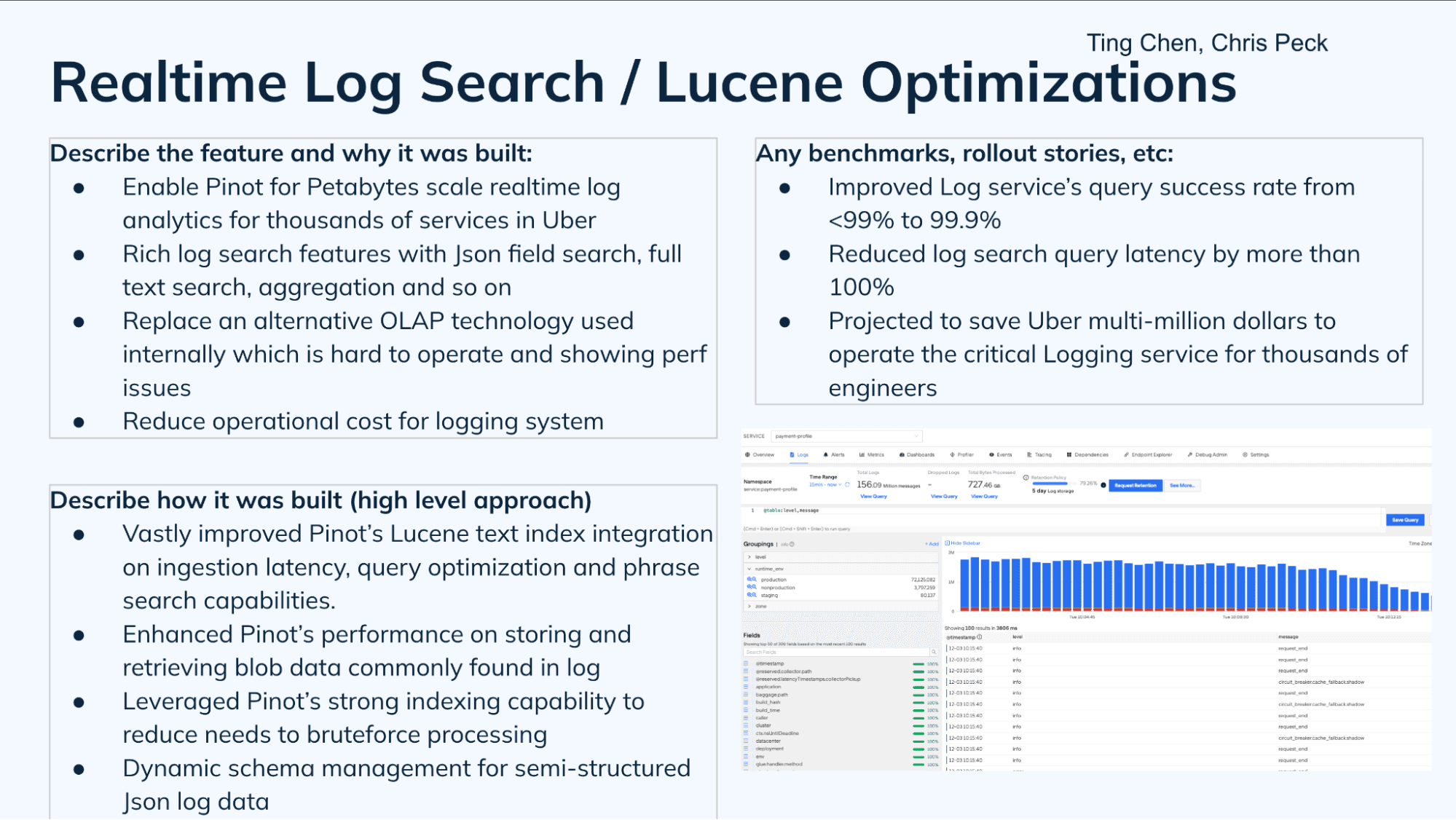 Real-time log search and Lucene optimizations in Apache Pinot