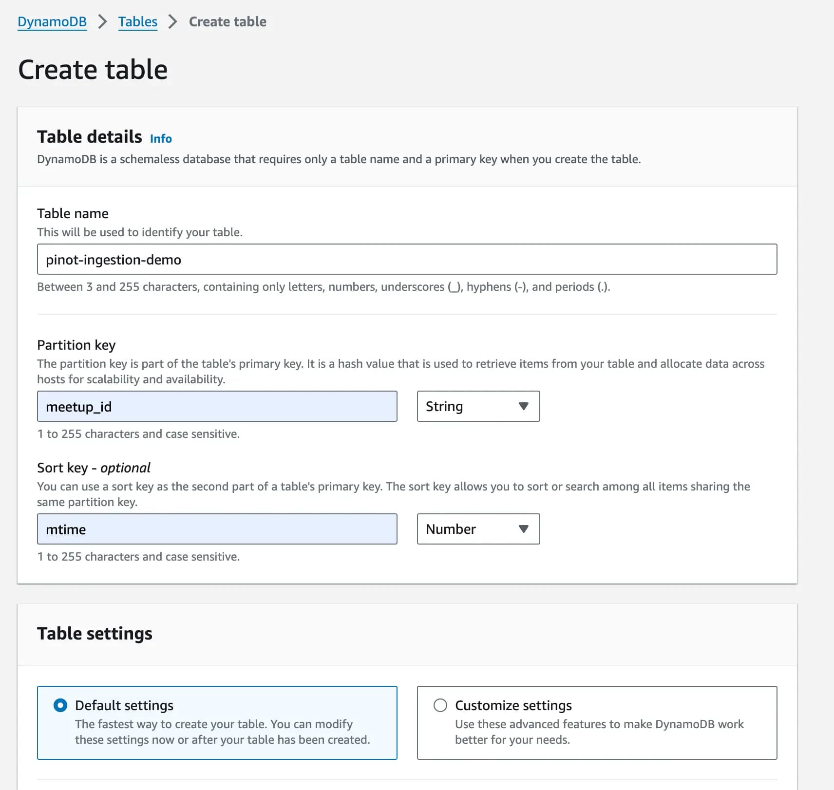 Create Dynamo Table