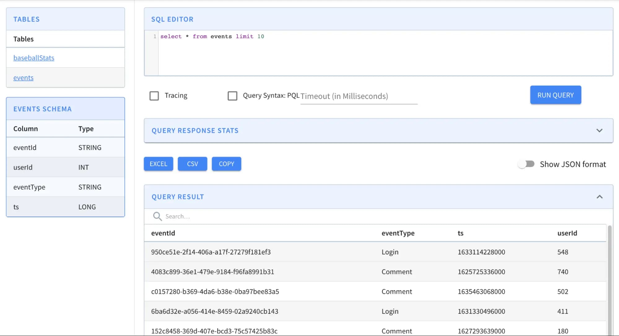 Parquet Query Result