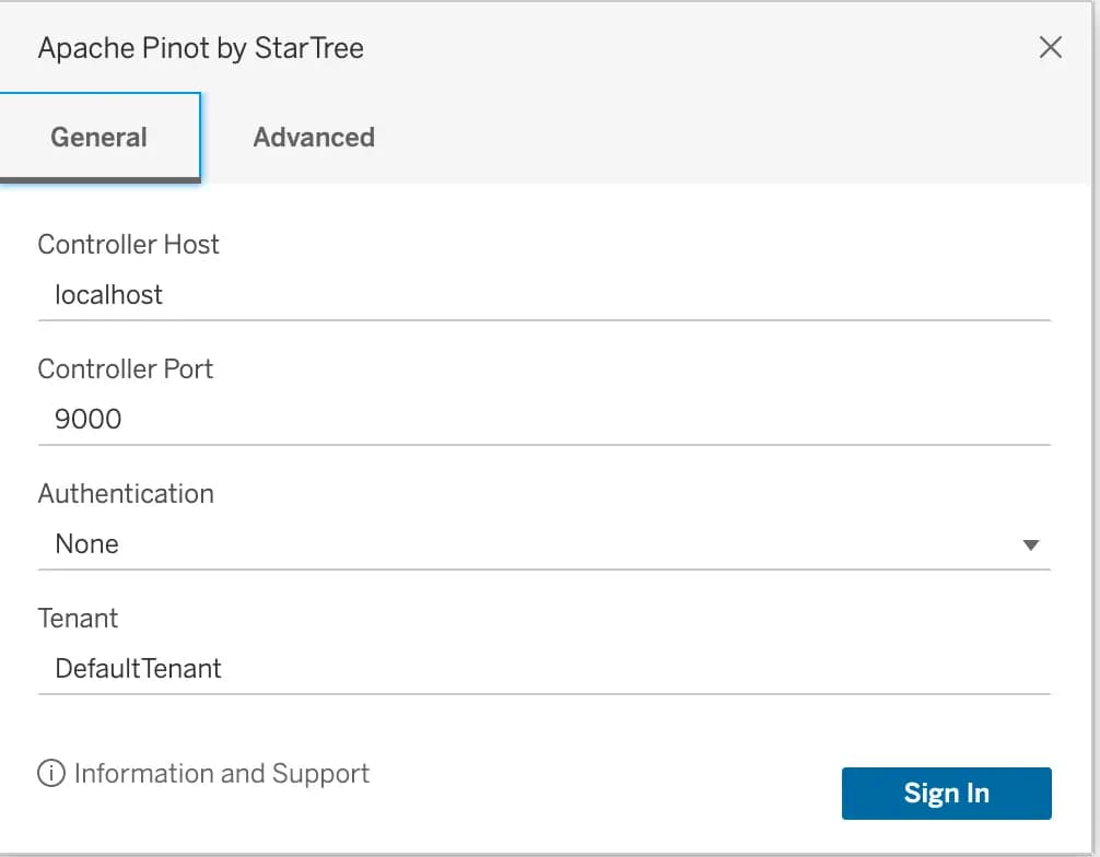 Tableau Connector Dialog