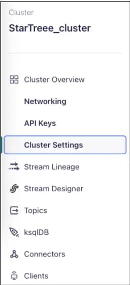 Confluent Cluster Settings Nav