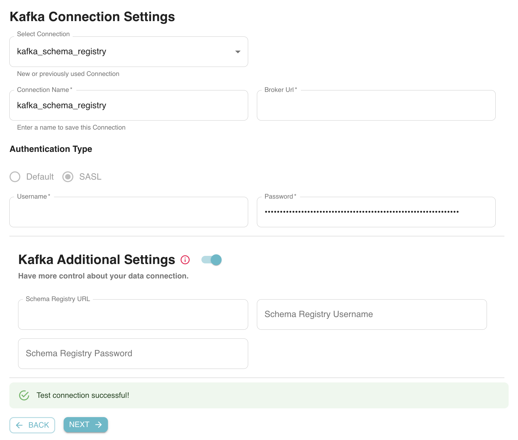 StarTree Data Manager screen where you can configure Apache Kafka as the data source for a new Apache Pinot Dataset