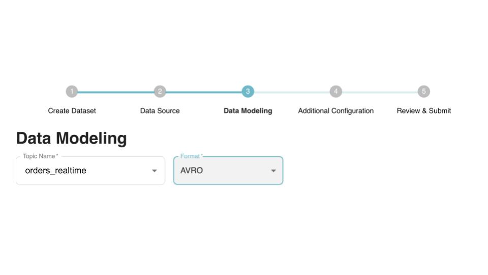 StarTree Data Manager data modeling screen for specifying topic and format