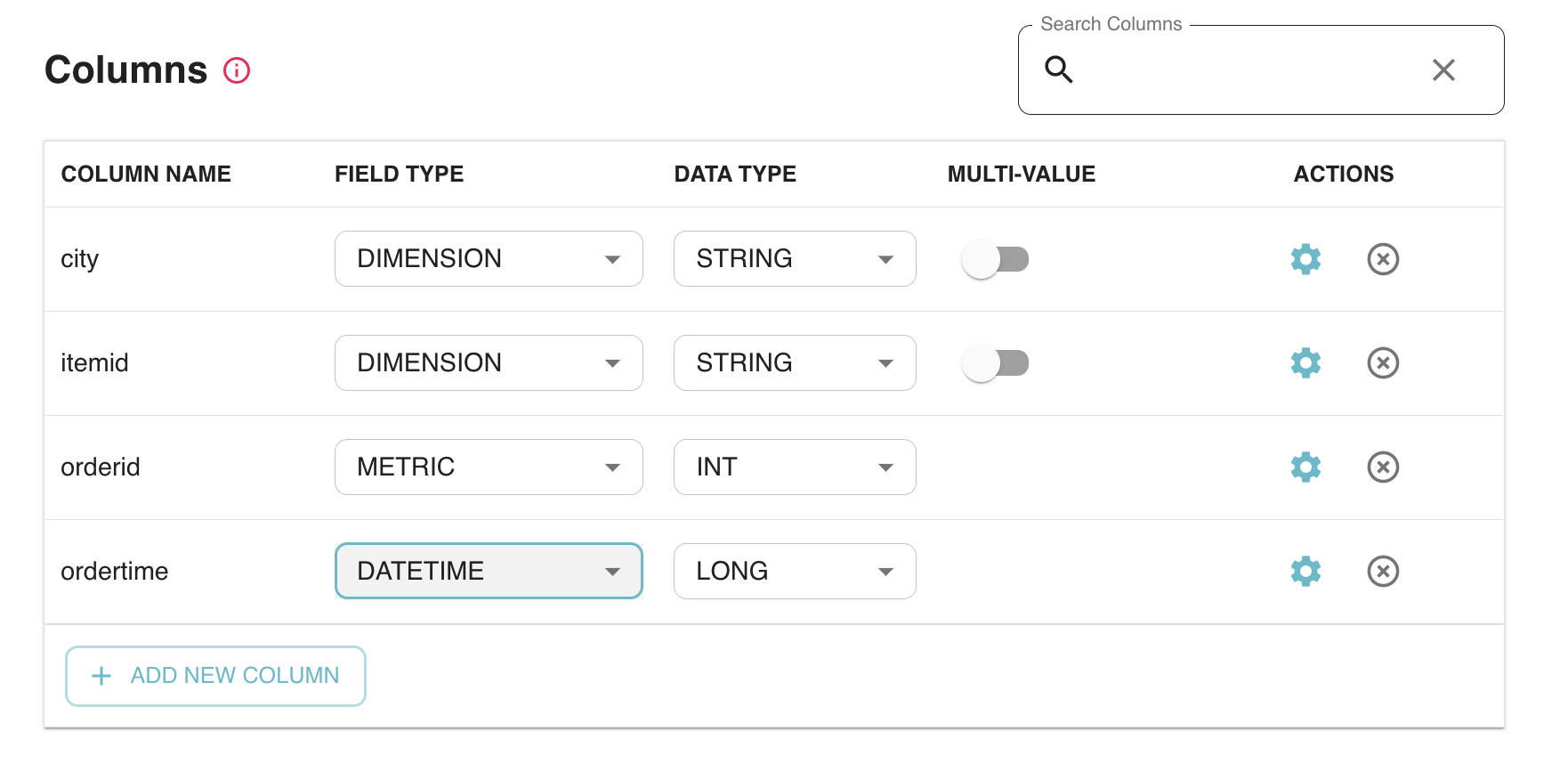 Auto-inferred Apache Pinot schema