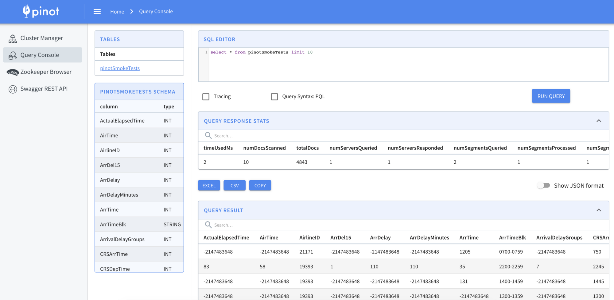 Apache Pinot query console