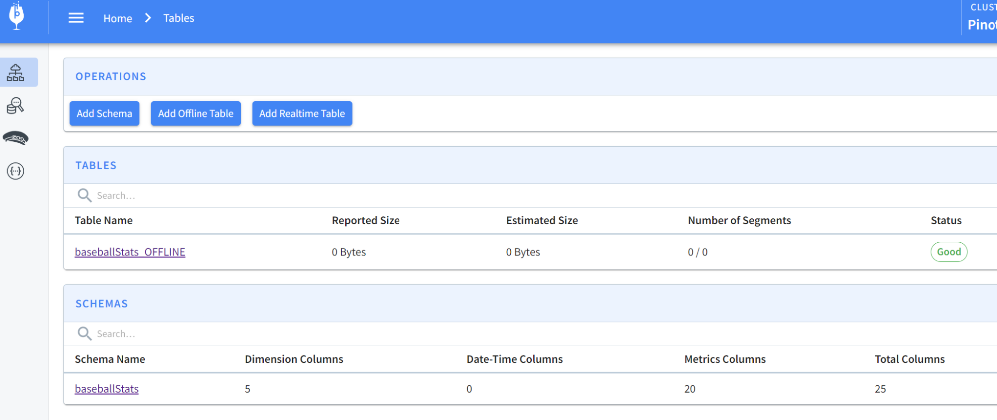 Apache Pinot tables created