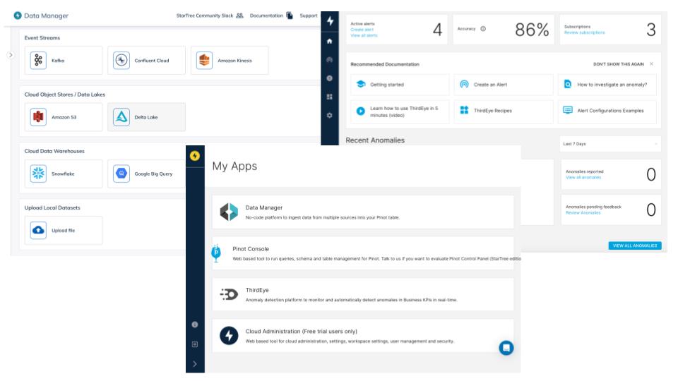 Screenshots of StarTree Cloud interfaces for data ingestion