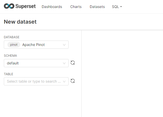 How to select a Pinot dataset in Superset