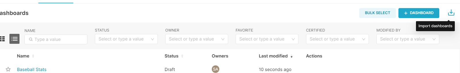 How to import a previously created dashboard in Superset