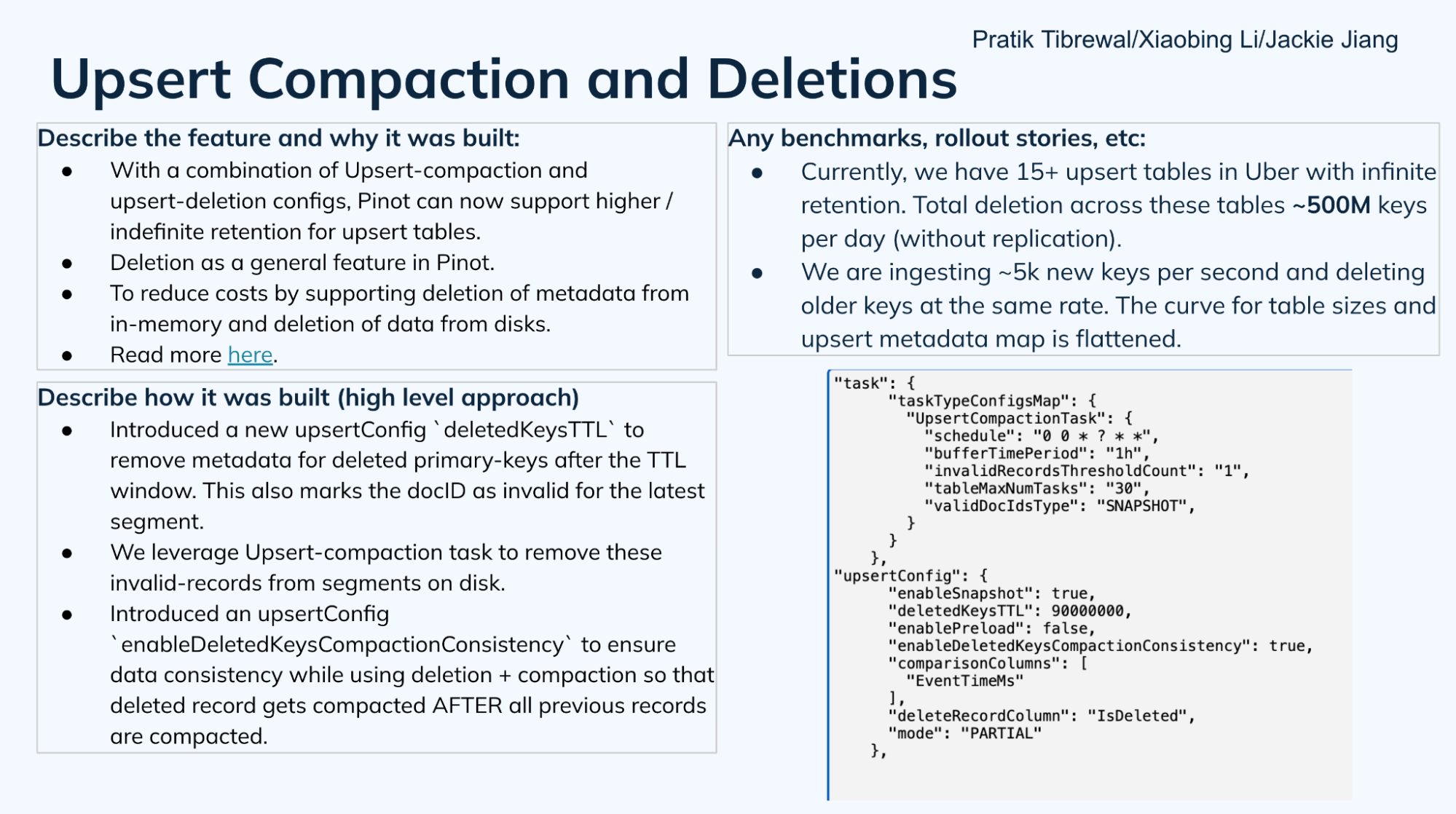 Upsert compactions and deletions in Apache Pinot