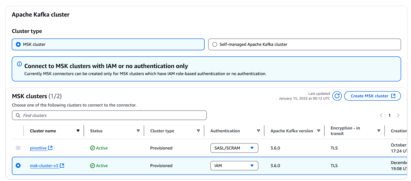 Configure your MSK cluster for Kafka