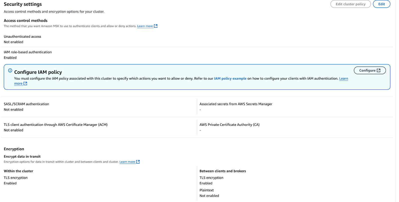 How to configure security settings for your MSK cluster